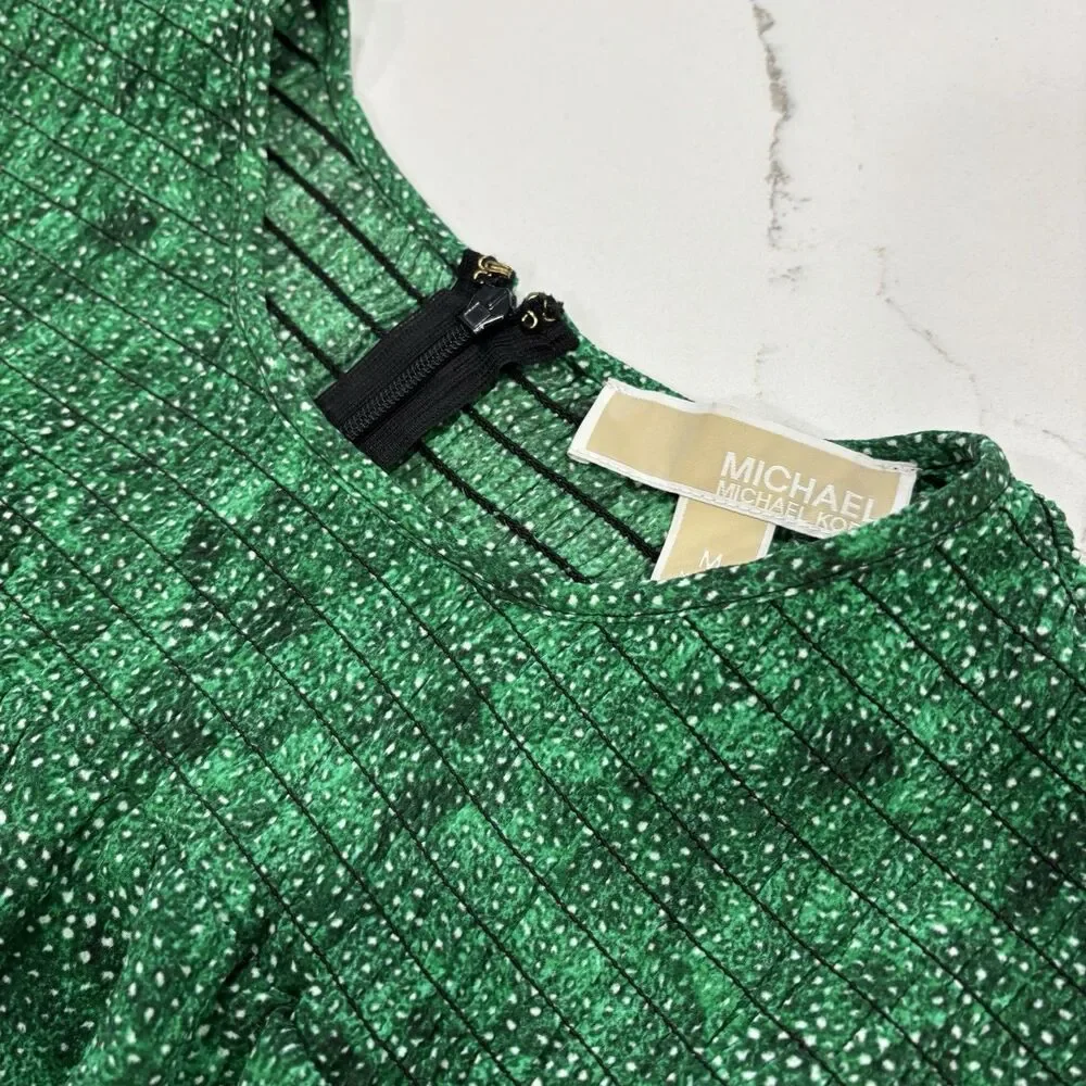 Michael Kors Blouse Womens Size Medium Smocked Peasant Green Shirt Flowy - Picture 4 of 9